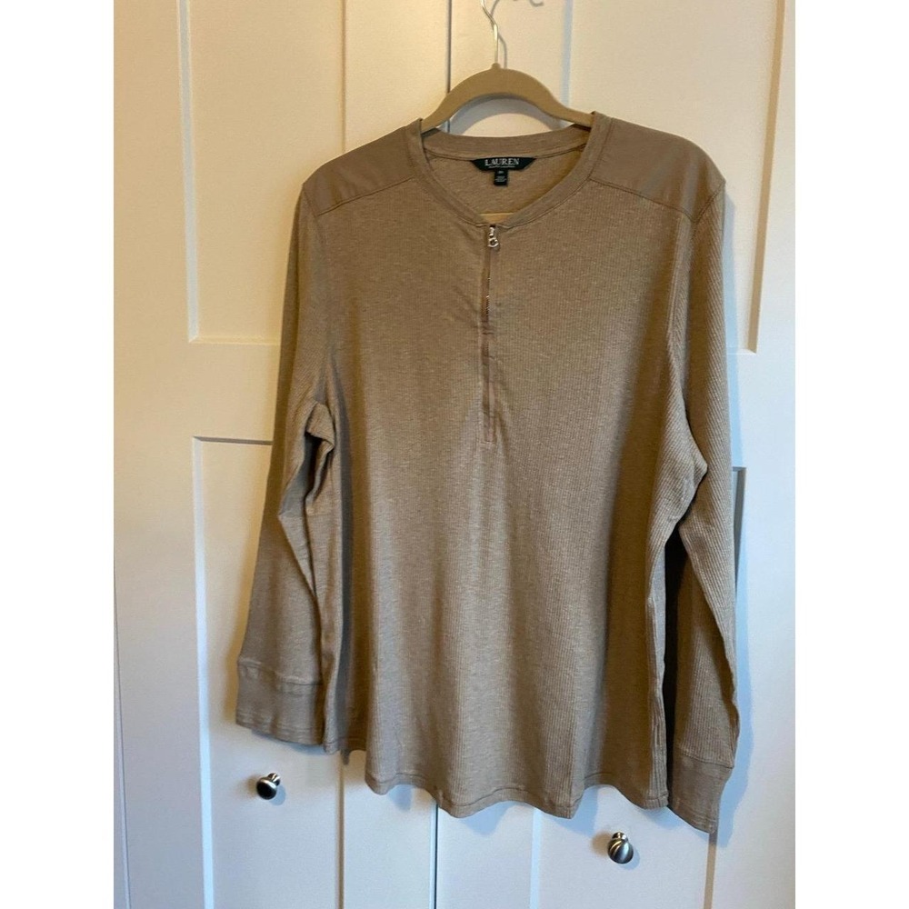 Ralph Lauren LRL Shirt Polo Henley Half Zip 3X Tan Beige Neutral Tunic R2
